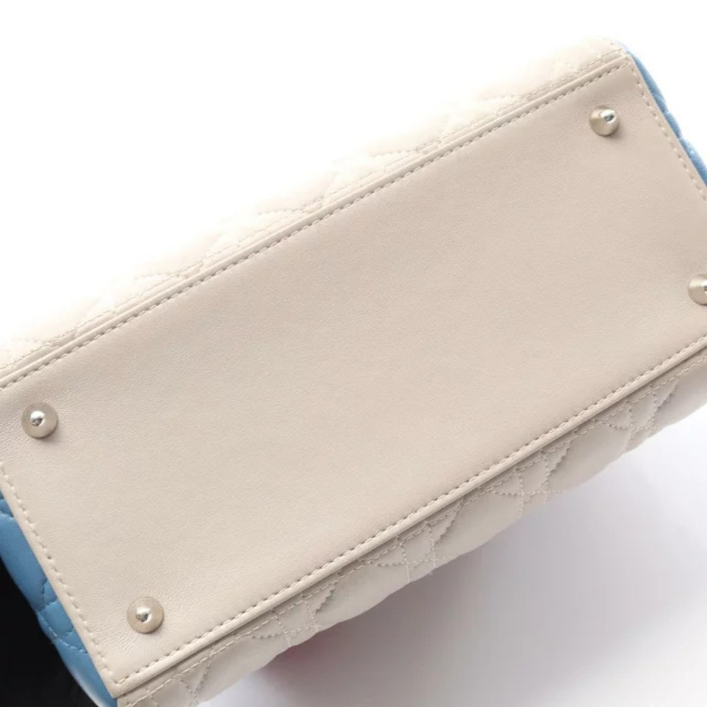Dior LADY Beige Leather Handbag Cannage Pink Blue - Picture 8 of 8